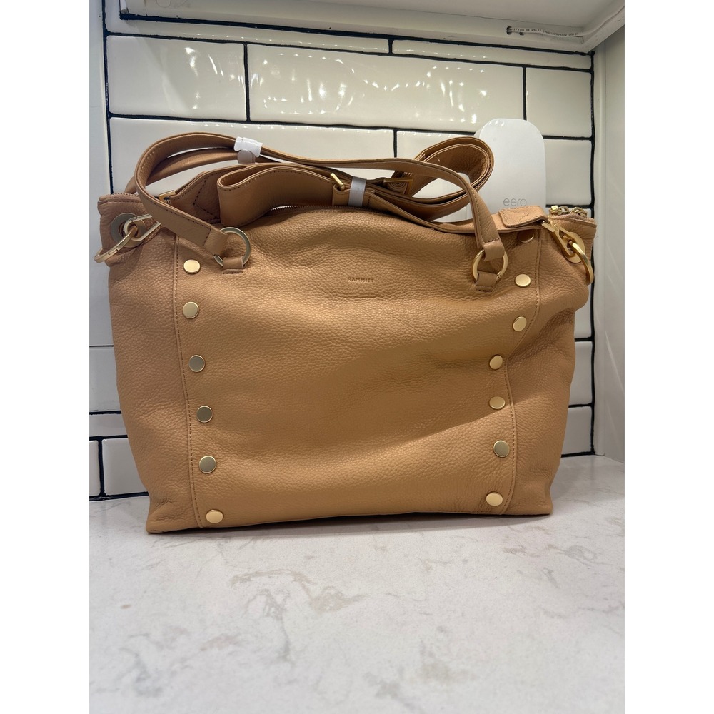 Hammitt Daniel Large Satchel Women L Barley Tan NWT Leather Gold Studs Hobo Bag - Picture 2 of 11